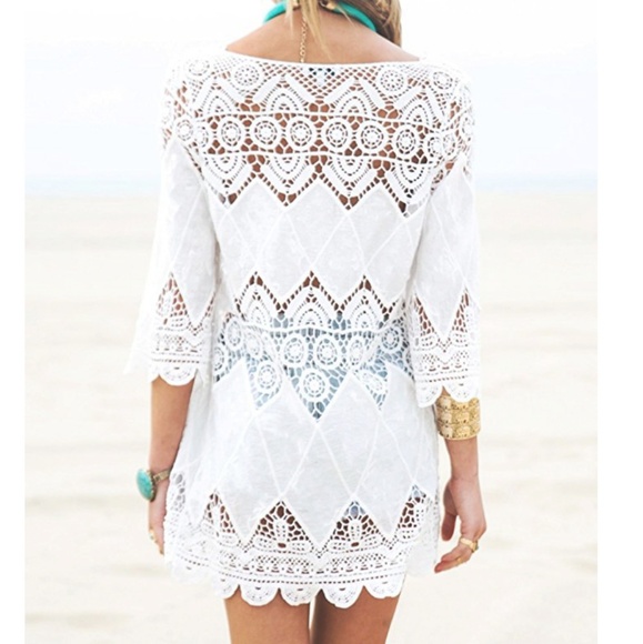 NEW Ivory Cotton Coverup Tunic Boho Swim  NWT S  L - Picture 2 of 8